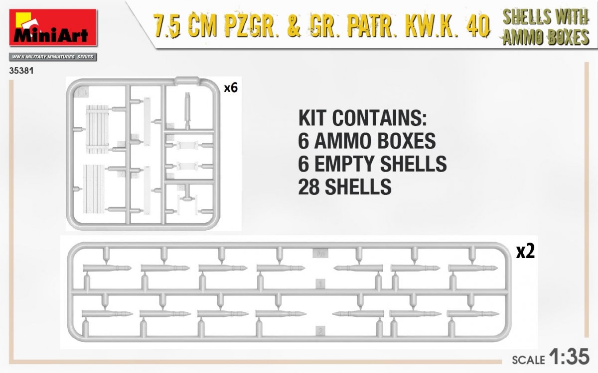 MiniArt 35381 7.5cm PzGr. &amp;amp; Gr. KwK 40 Shells w/ Ammo Boxes 1/35 – zdjęcie 4