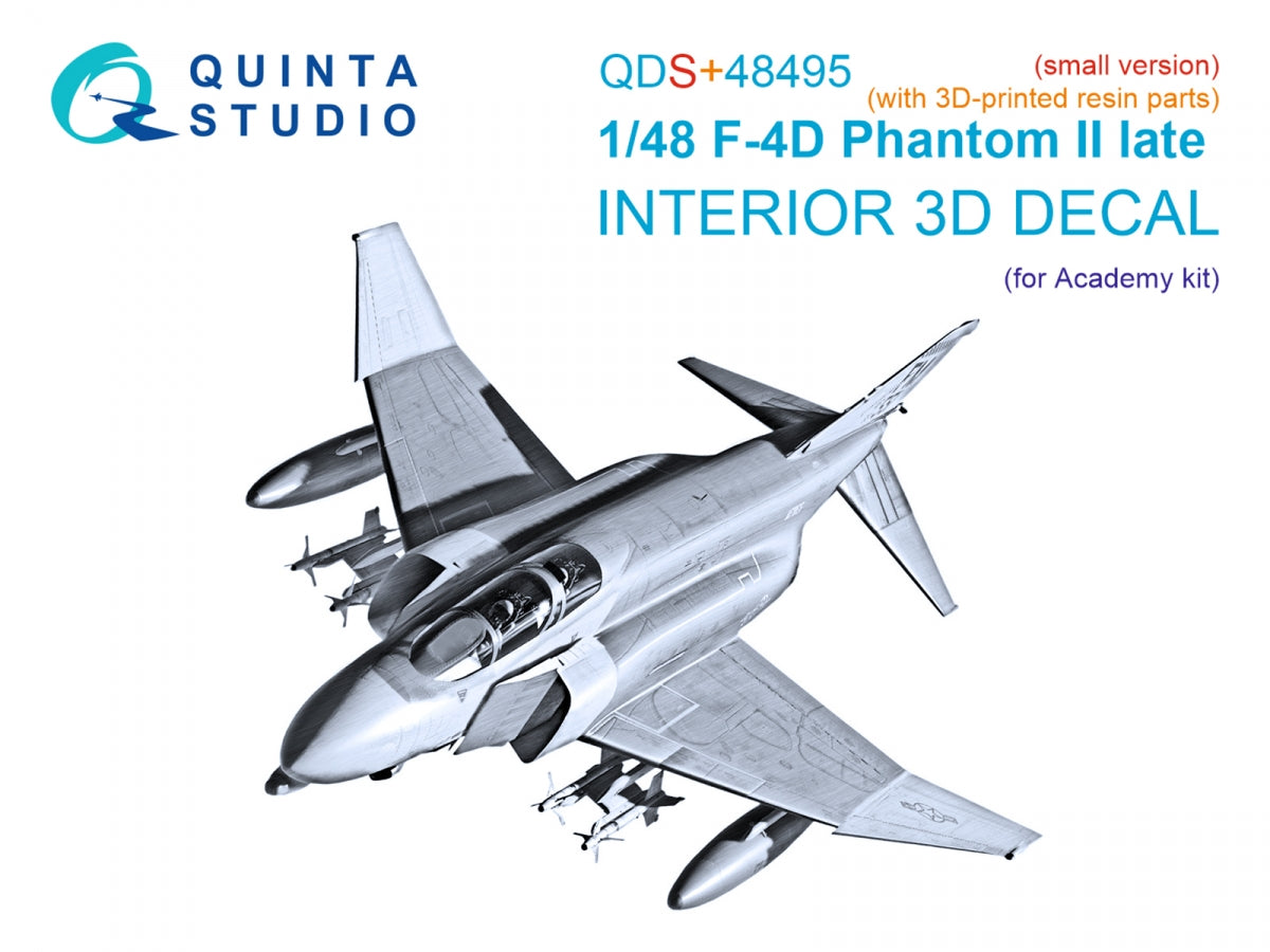 Quinta Studio QDS+48495 F-4D late Phantom II 3D-Printed &amp;amp; coloured Interior on decal paper (Academy) (Small version) (with 3D-printed resin parts) 1/48