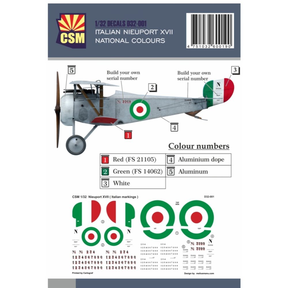 Copper State Models D32-001 Italian Nieuport XVII National Colors 1/32
