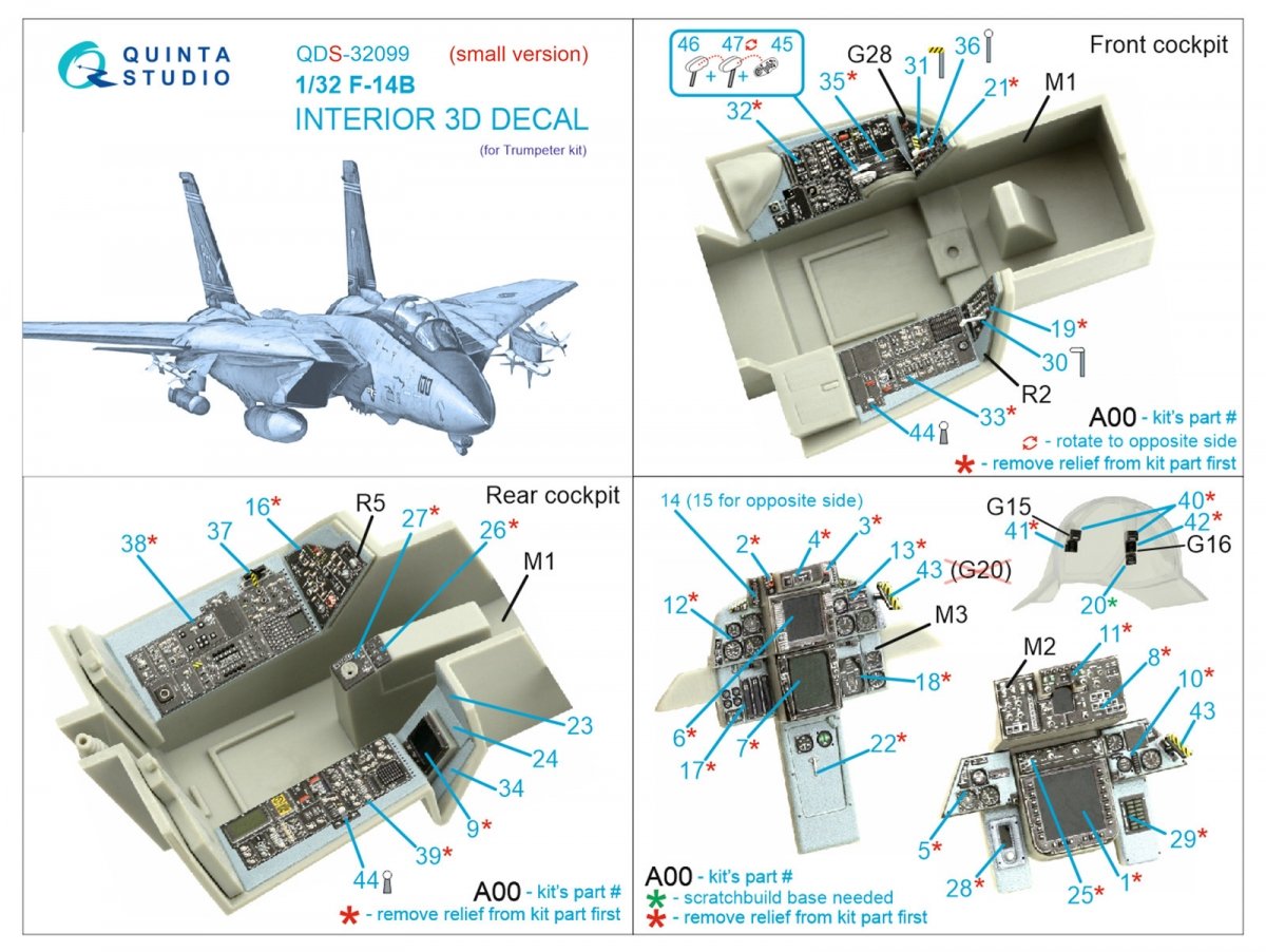 Quinta Studio QDS-32099 F-14B 3D-Printed &amp;amp; coloured Interior on decal paper (Trumpeter) (Small version) 1/32 – zdjęcie 7