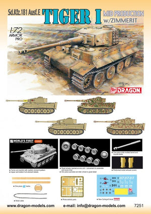 Dragon 7251 Tiger-I Mid w/Zimmerit 1/72 – zdjęcie 2