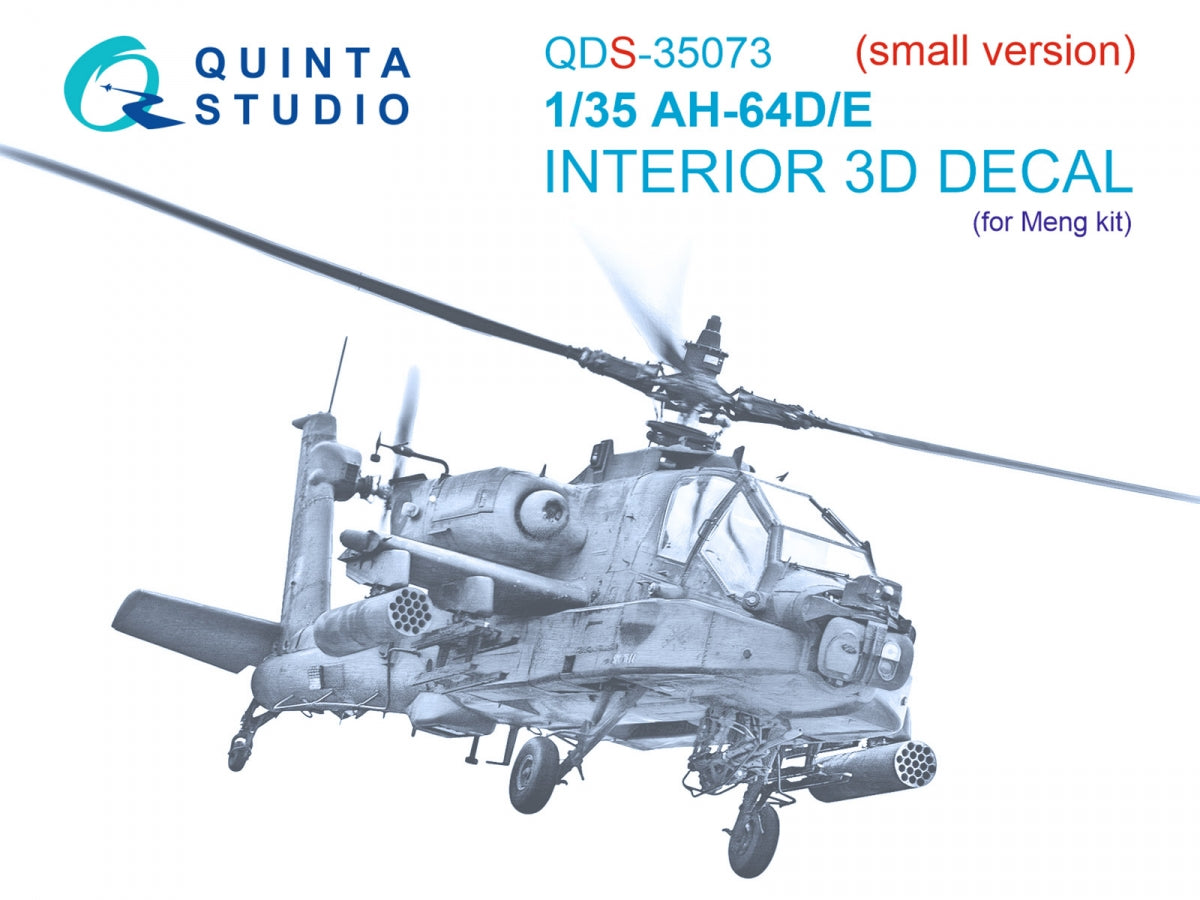 Quinta Studio QDS-35073 AH-64D/E 3D-Printed &amp;amp; colored Interior on decal paper (Meng) (small version) 1/35