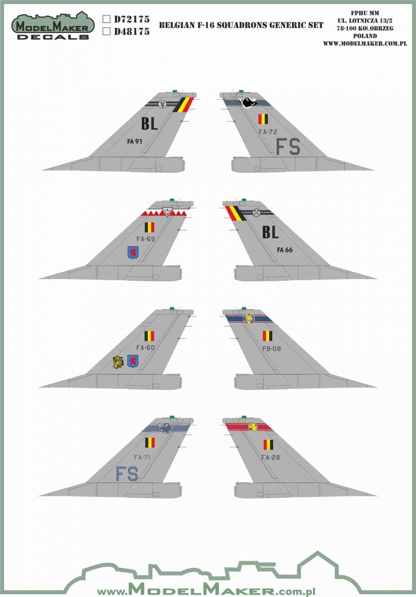 ModelMaker Decals D48175 Belgian F-16 Squadrons GENERIC SET 1/48