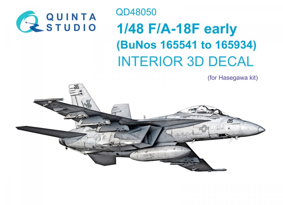Quinta Studio QD48050 F/A-18F early 3D-Printed &amp;amp; coloured Interior on decal paper (Hasegawa) 1/48