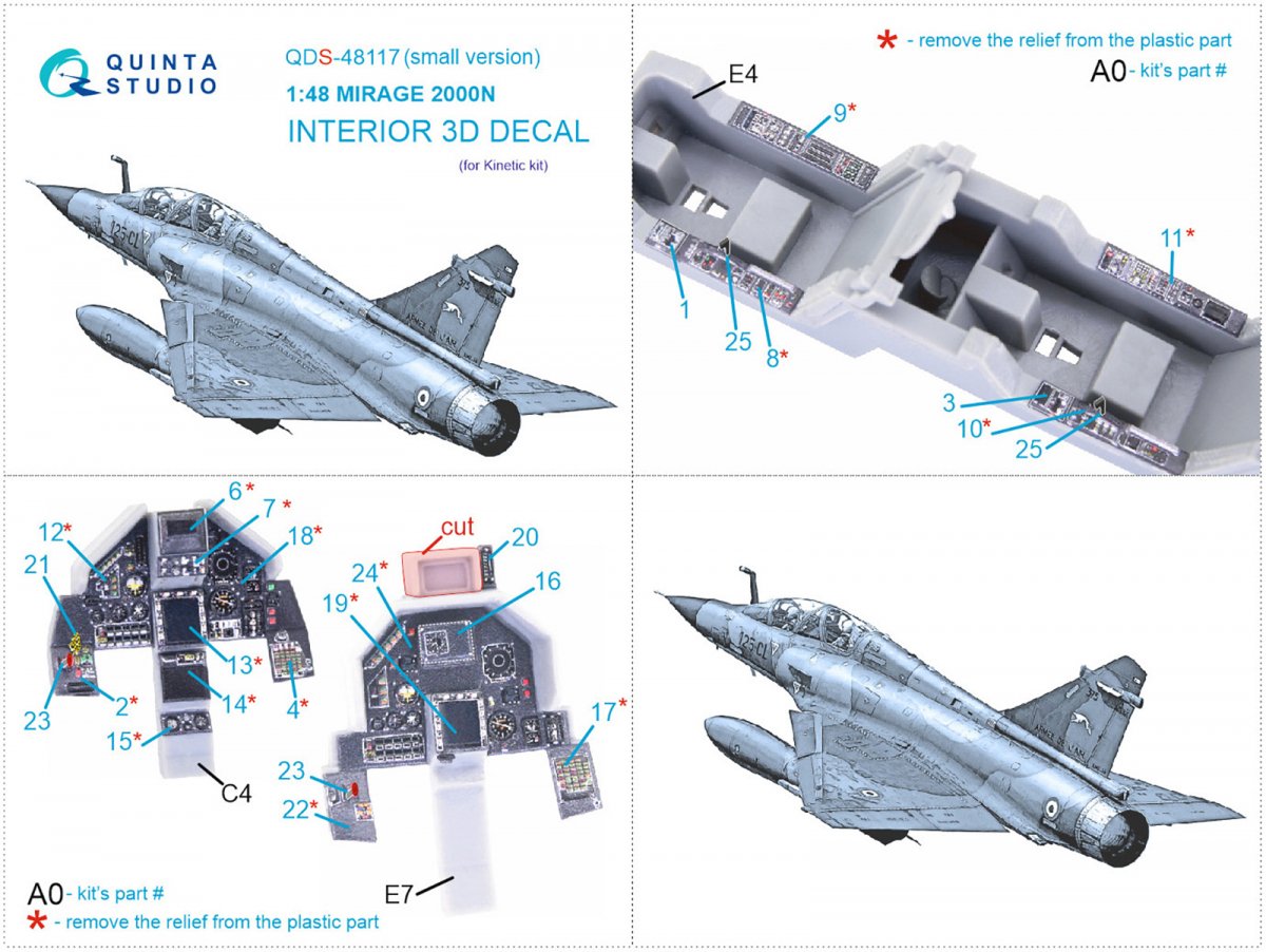 Quinta Studio QDS-48117 Mirage 2000N 3D-Printed &amp;amp; coloured Interior on decal paper (Kinetic) (Small version) 1/48 – zdjęcie 9