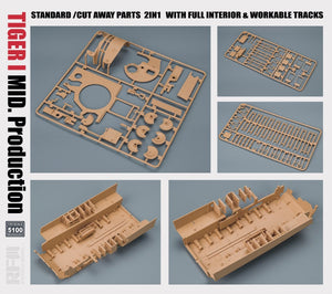 Rye Field Model 5100 TIGER I MID.Production STANDARD/CUT AWAY PARTS 2 IN 1 WITH FULL INTERIOR&amp;amp;WORKABLE TRACKS 1/35 – immagine 4