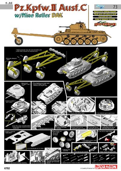 Cyber Hobby 6752 Pz. Kpfw.II Ausf. C w/Mine Roller DAK 1/35 – immagine 2