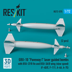 RESKIT RS72-0575 GBU-10 "Paveway I" laser guided bombs with BSU-37/B fin and BSU-3A/B wing (slow speed) (2 pcs) (3D Printed) 1/72