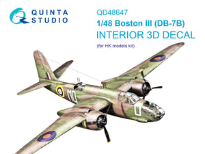 Quinta Studio QD48647 Boston III (DB-7B) 3D-Printed &amp; coloured Interior on decal paper (HK models) 1/48