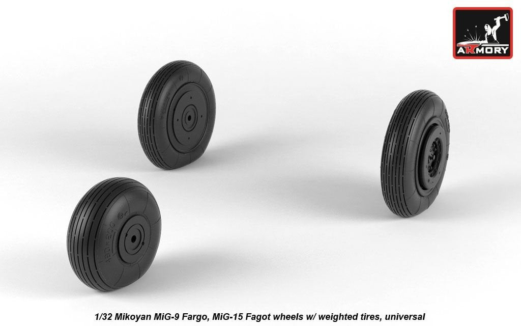 Armory Models AW32013 Mikoyan MiG-9 Fargo / MiG-15 Fagot (early) wheels w/ weighted tires 1/32 – image 3