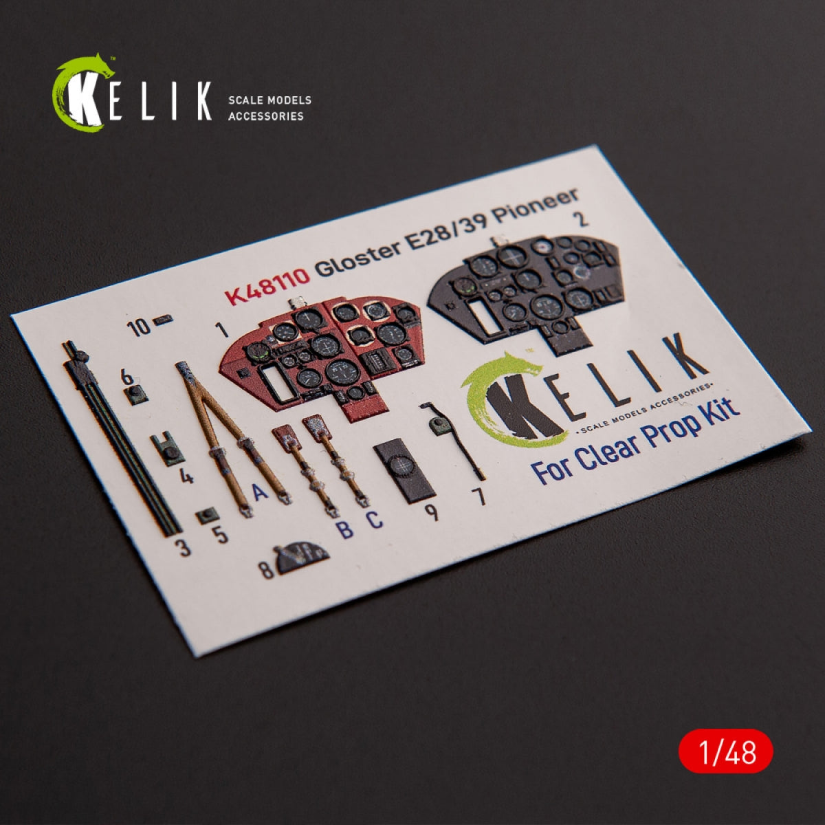 KELIK K48110 Gloster E28/39 Pioneer - interior 3D decals for ClearProp kit 1/48