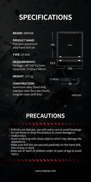 DSPIAE AT-SHD Precision Aluminum Alloy Hand Drill Set / Zestaw wiertarki ręcznej i precyzyjnych wierteł ze stopu aluminium – zdjęcie 8
