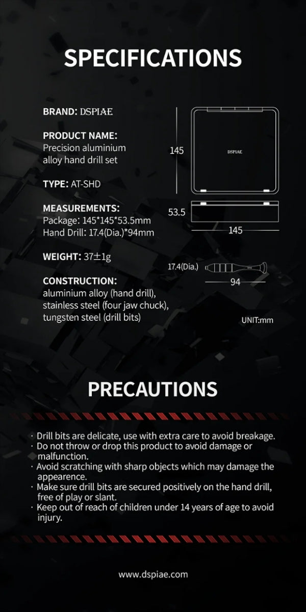 DSPIAE AT-SHD Precision Aluminum Alloy Hand Drill Set / Zestaw wiertarki ręcznej i precyzyjnych wierteł ze stopu aluminium – zdjęcie 8