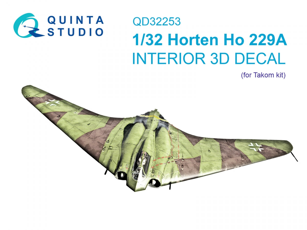 Quinta Studio QD32253 Horten Ho 229A 3D-Printed &amp;amp; colored Interior on decal paper (Takom) 1/32
