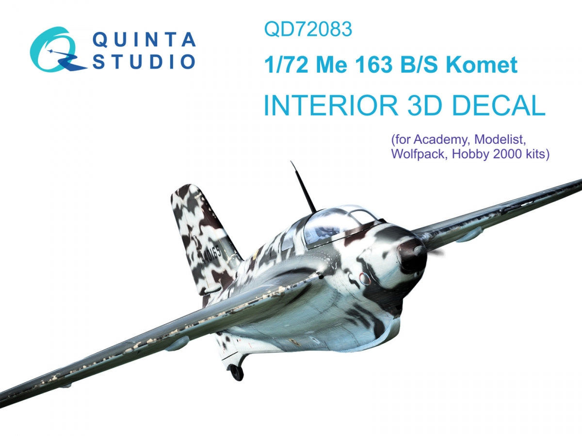 Quinta Studio QD72083 Me 163 3D-Printed &amp;amp; coloured Interior on decal paper (Academy) 1/72