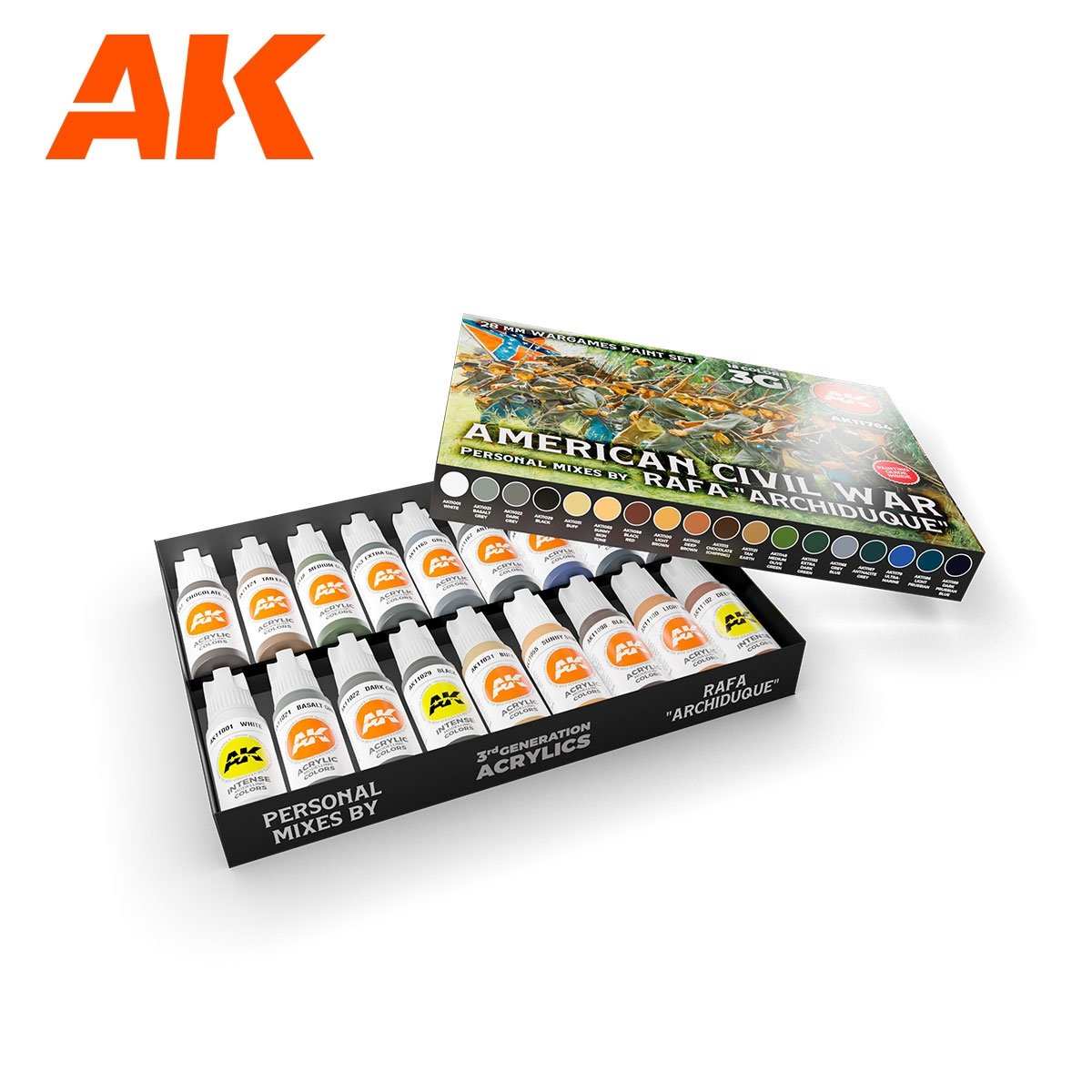 AK Interactive AK11764 SIGNATURE SET – RAFA “ARCHIDUQUE” – SPECIAL 28MM AMERICAN CIVIL WAR PAINT SET 18x17 ml – zdjęcie 2
