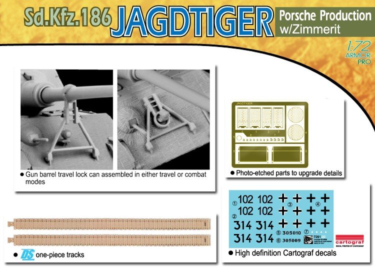 Dragon 7291 Jagdtiger, Porsche Version w/Zimmerit 1/72 – zdjęcie 4