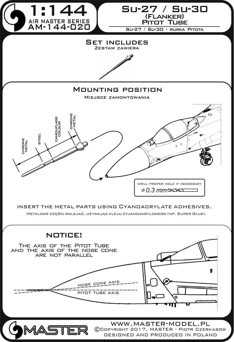 Master AM-144-020 Su-27/Su-30 (Flanker) - Rurka Pitota 1/144 – zdjęcie 3
