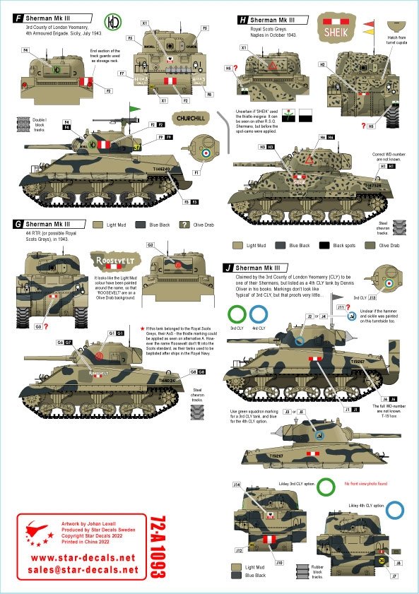 Star Decals 72-A1093 British Shermans in Italy. Sherman Mk IIA (76mm), Sherman Mk III, Sherman MK III DD. 1/72 – zdjęcie 3