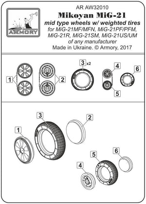 Armory Models AW32010 Mikoyan MiG-21 Fishbed wheels w/ weighted tires, mid 1/32 – zdjęcie 7
