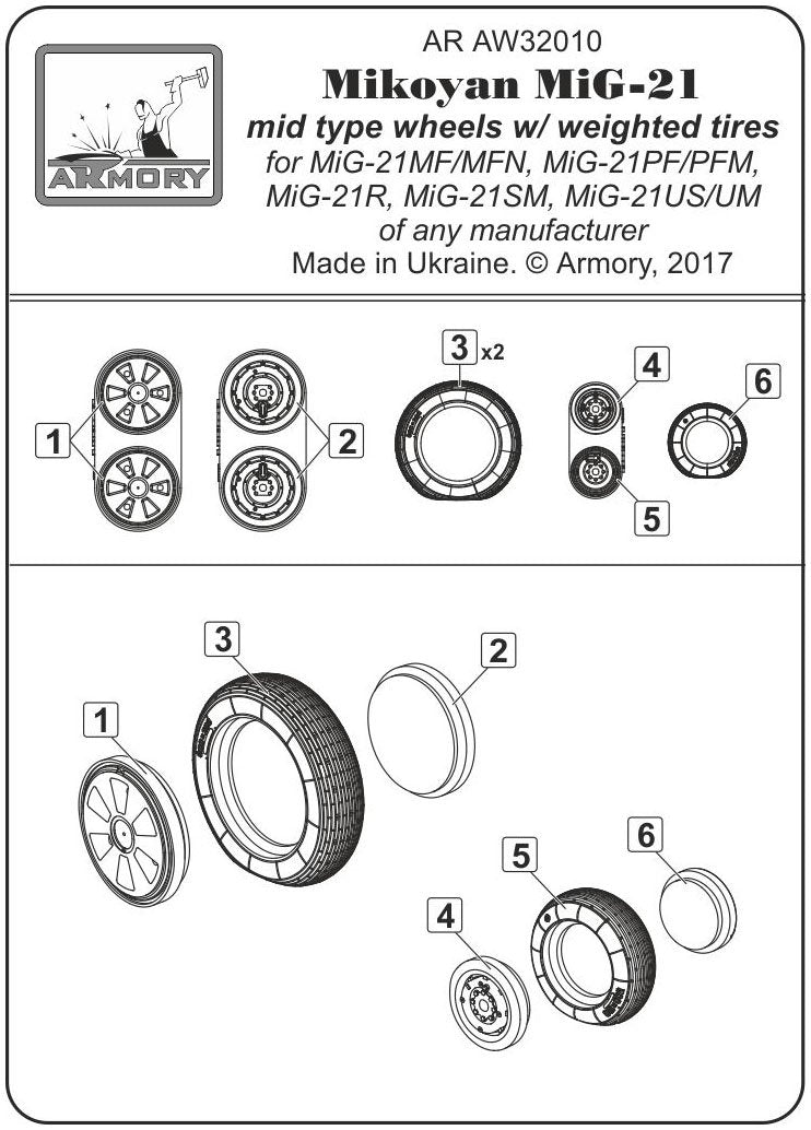Armory Models AW32010 Mikoyan MiG-21 Fishbed wheels w/ weighted tires, mid 1/32 – zdjęcie 7