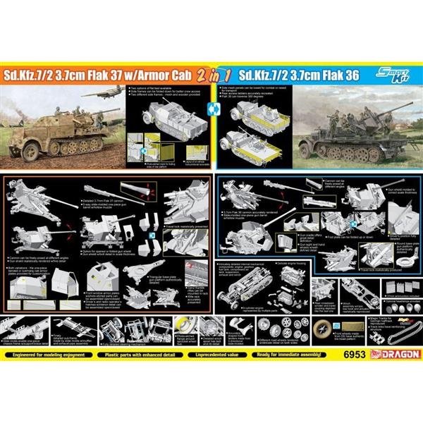 Dragon 6953 Sd.Kfz.7/2 3.7cm Flak37 w/Armored Cab x Sd.Kfz.7/2 3.7cm Flak36 (2in1) 1/35 – zdjęcie 2