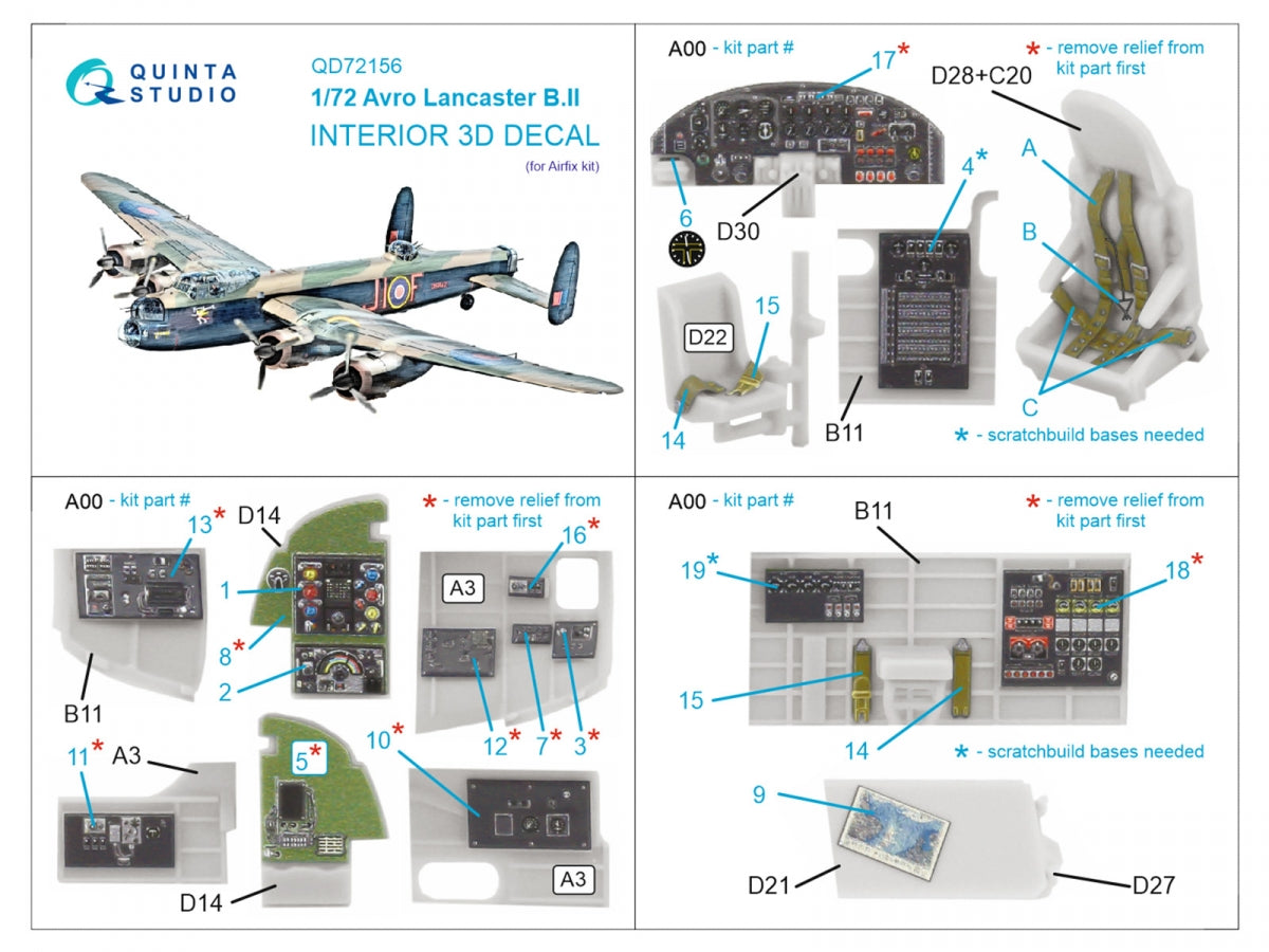 Quinta Studio QD72156 Avro Lancaster B.II 3D-Printed coloured Interior on decal paper (Airfix) 1/72 – zdjęcie 2
