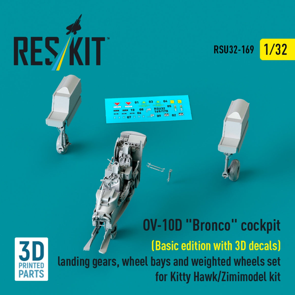 RESKIT RSU32-0169 OV-10D &amp;quot;Bronco&amp;quot; cockpit (Basic edition with 3D decals) landing gears, wheel bays and weighted wheels set for Kitty Hawk/Zimimodel kit (3D Printed) 1/32 – image 3