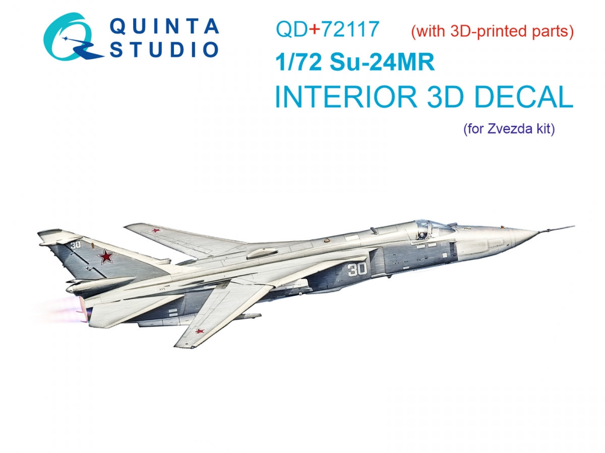 Quinta Studio QD+72117 Su-24MR 3D-Printed colored Interior on decal paper (Zvezda) (with 3D-printed resin part) 1/72