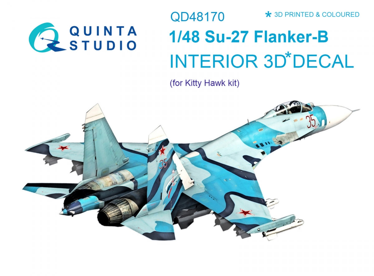 Quinta Studio QD48170 Su-27 3D-Printed coloured Interior on decal paper (for KittyHawk kit) 1/48