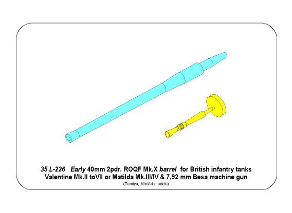 Aber 35L-226 Early barrel for Valentine Mk.II to VII or Matilda Mk.III/IV with Besa MG barrel 1/35 – image 2