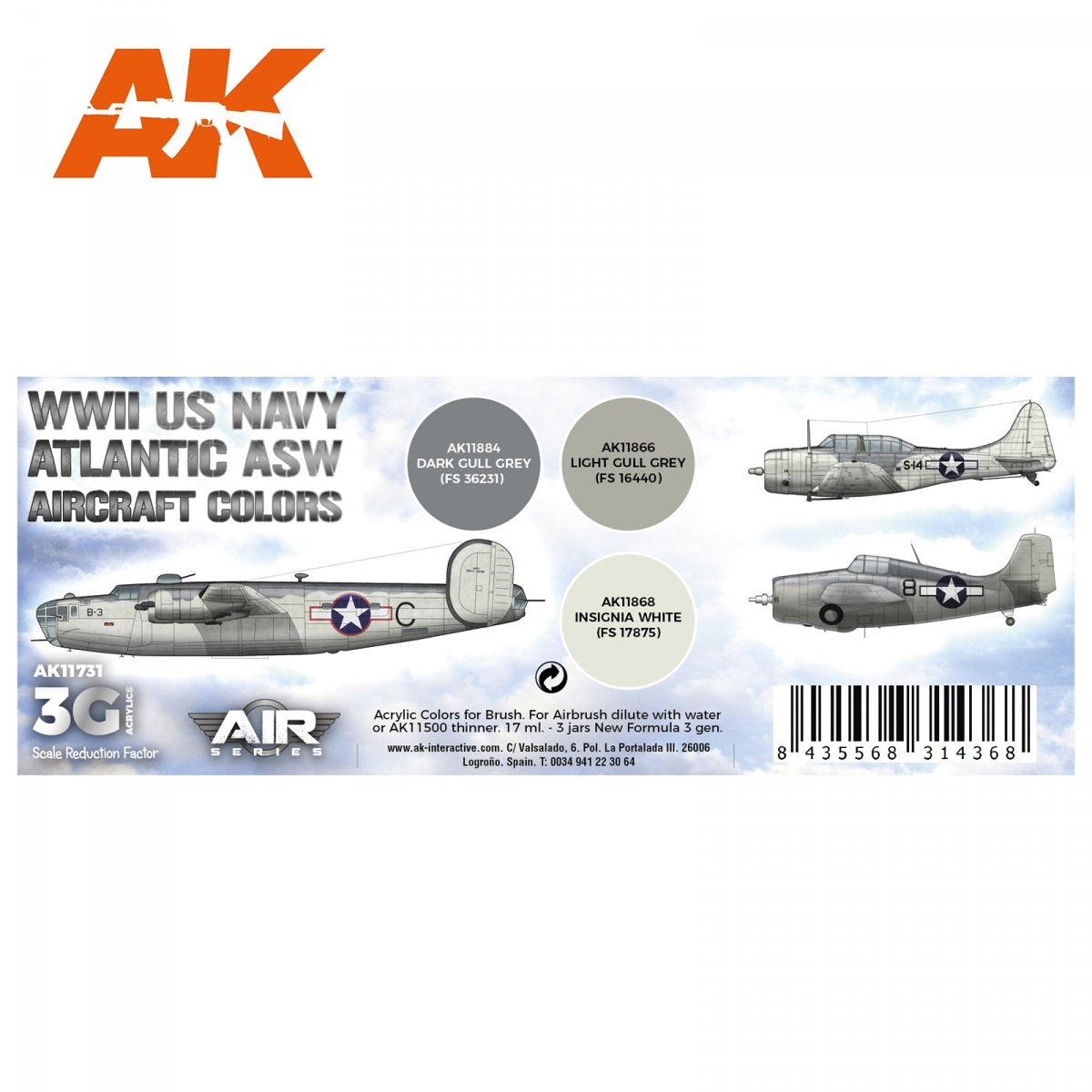 AK Interactive AK11731 WWII US NAVY ASW AIRCRAFT COLORS 3x17 ml – zdjęcie 2