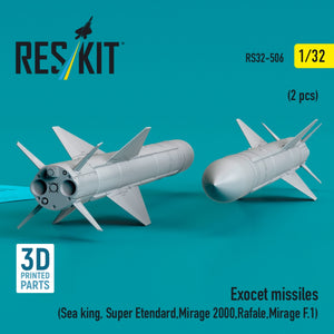 RESKIT RS32-0506 Exocet missiles (2 pcs) (Sea King, Super Etendard, Mirage 2000, Rafale, Mirage F.1) (3D Printed) 1/32 – zdjęcie 2