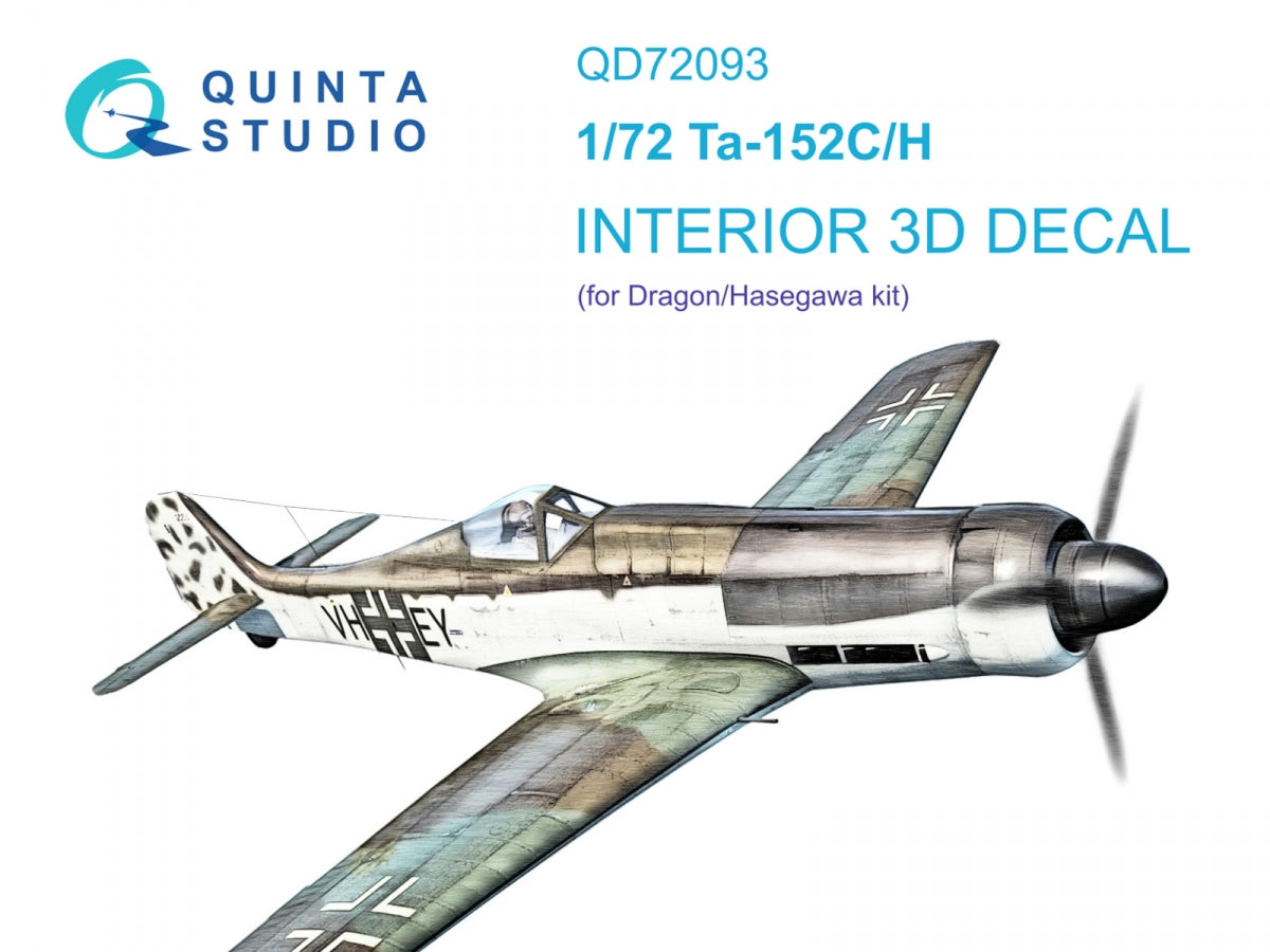 Quinta Studio QD72093 Ta 152C/H 3D-Printed & coloured Interior on decal paper (Dragon) 1/72