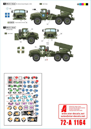 Star Decals 72-A1164 War in Ukraine 21 Ukrainian Big Guns and Rocket Artillery. 2S1 Gvostika, 2S9 Nona, 2S19 Msta-s, TOS-1 and BM-21 Grad 1/72 – image 2