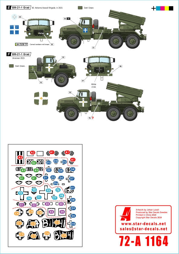 Star Decals 72-A1164 War in Ukraine 21 Ukrainian Big Guns and Rocket Artillery. 2S1 Gvostika, 2S9 Nona, 2S19 Msta-s, TOS-1 and BM-21 Grad 1/72 – image 2