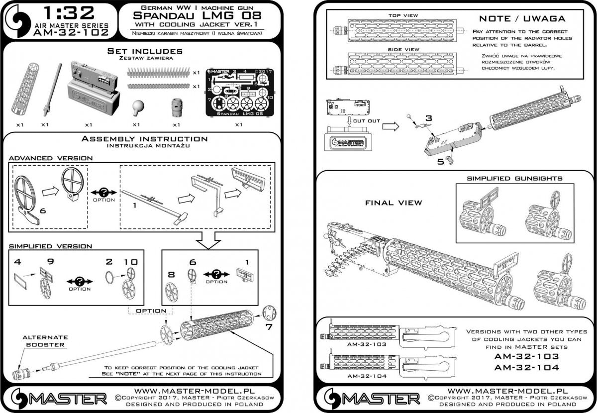 Master AM-32-102 German WWI Machine Gun Spandau LMG 08 with Cooling Jacker ver.1 1/32 – image 5