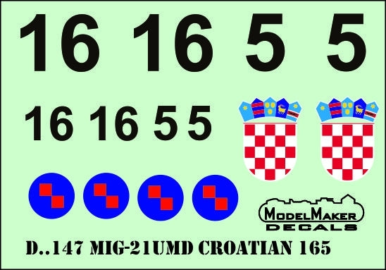 ModelMaker Decals D48147 MiG-21UMD CROATIAN 165 Display Plane 1/48 – zdjęcie 2