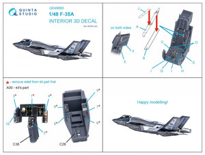 Quinta Studio QD48060 F-35A 3D-Printed &amp;amp; coloured Interior on decal paper (Meng) 1/48 – zdjęcie 2