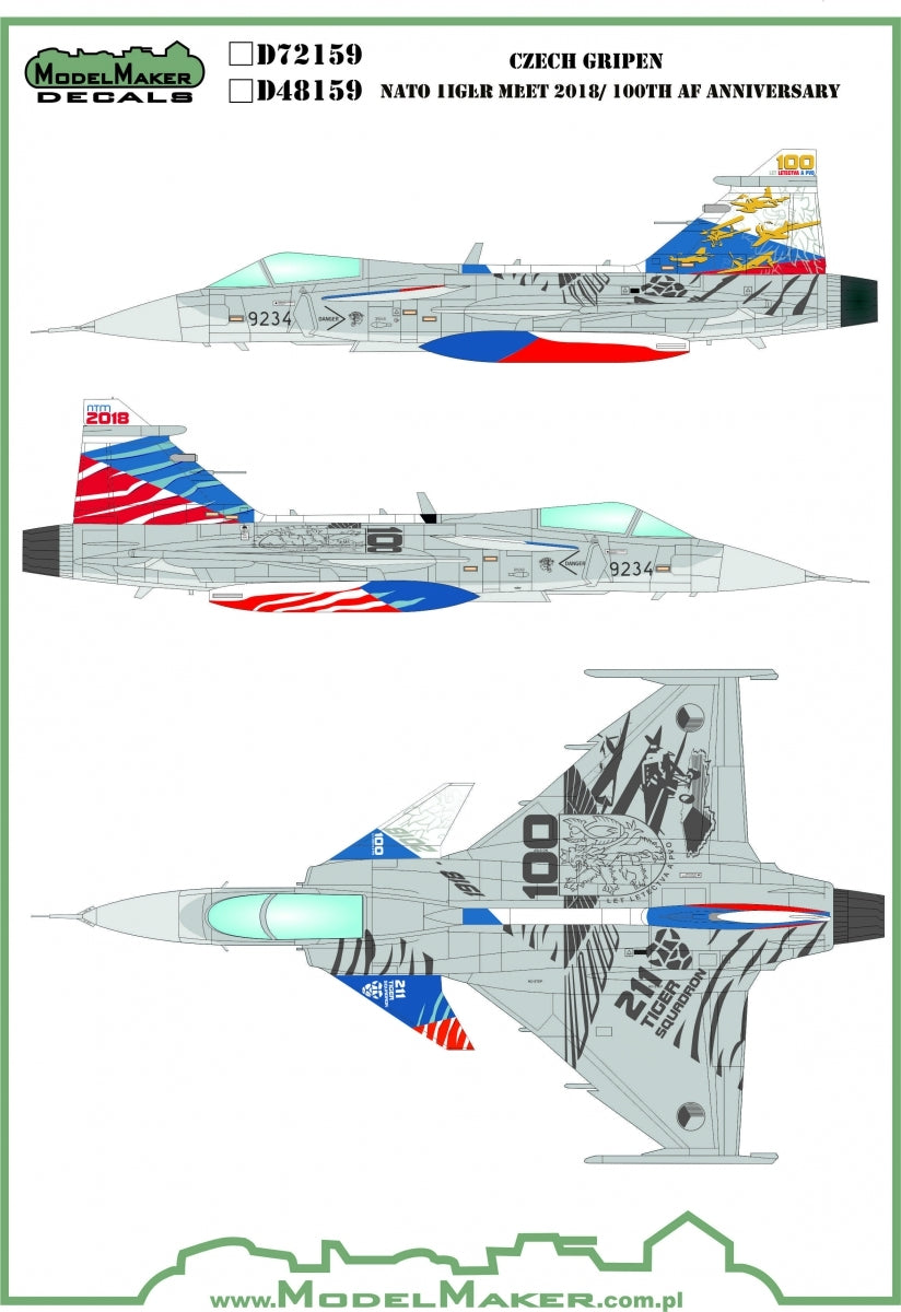 Décalcomanies ModelMaker D48159 Gripen tchèque 100 ans d'aviation / NTM 2018 1/48