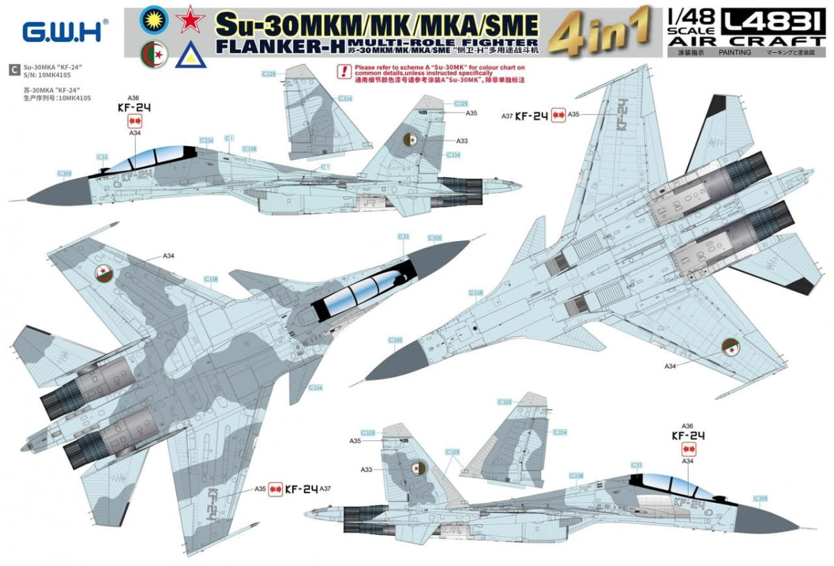 Great Wall Hobby L4831 Su-30 MKM / MK / MKA / SME &amp;#39;Flanker H&amp;#39; Multirole Fighter 4 In 1 1/48 – image 6