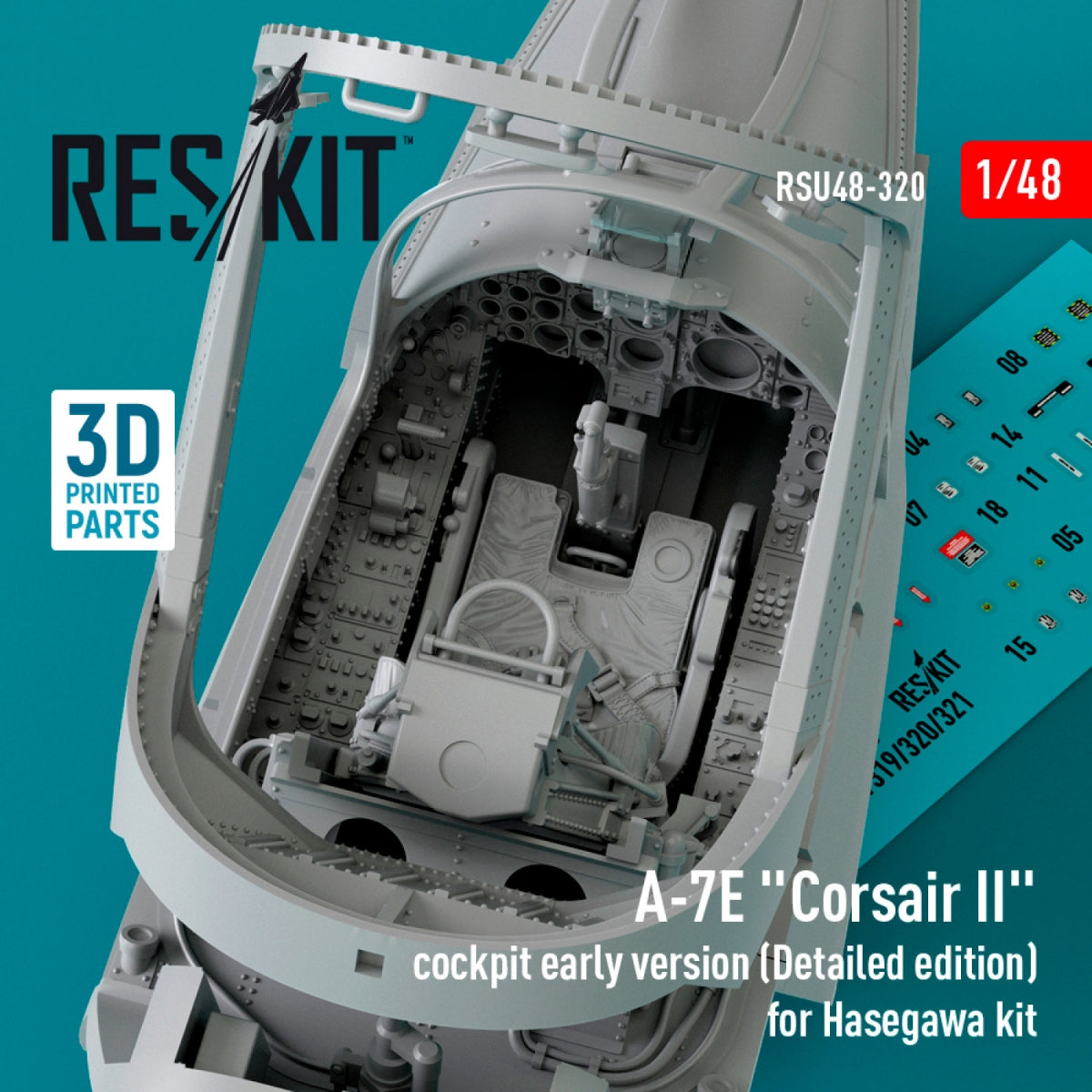 RESKIT RSU48-0320 A-7E &amp;quot;Corsair II&amp;quot; cockpit early version (Detailed edition) for Hasegawa kit (3D Printed)A-7E &amp;quot;Corsair II&amp;quot; cockpit early version (Detailed edition) for Hasegawa kit (3D Printed) 1/48 – zdjęcie 2