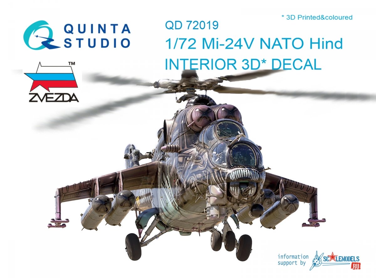 Quinta Studio QD72019 Mi-24V NATO 3D-Printed &amp;amp; coloured Interior on decal paper (for Zvezda kit) 1/72