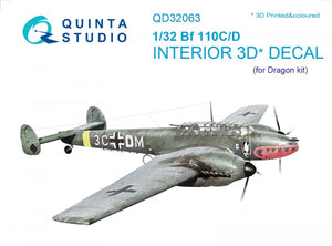 Quinta Studio QD32063 Bf 110C/D 3D-Printed &amp;amp; coloured Interior on decal paper (for Dragon kit) 1/32