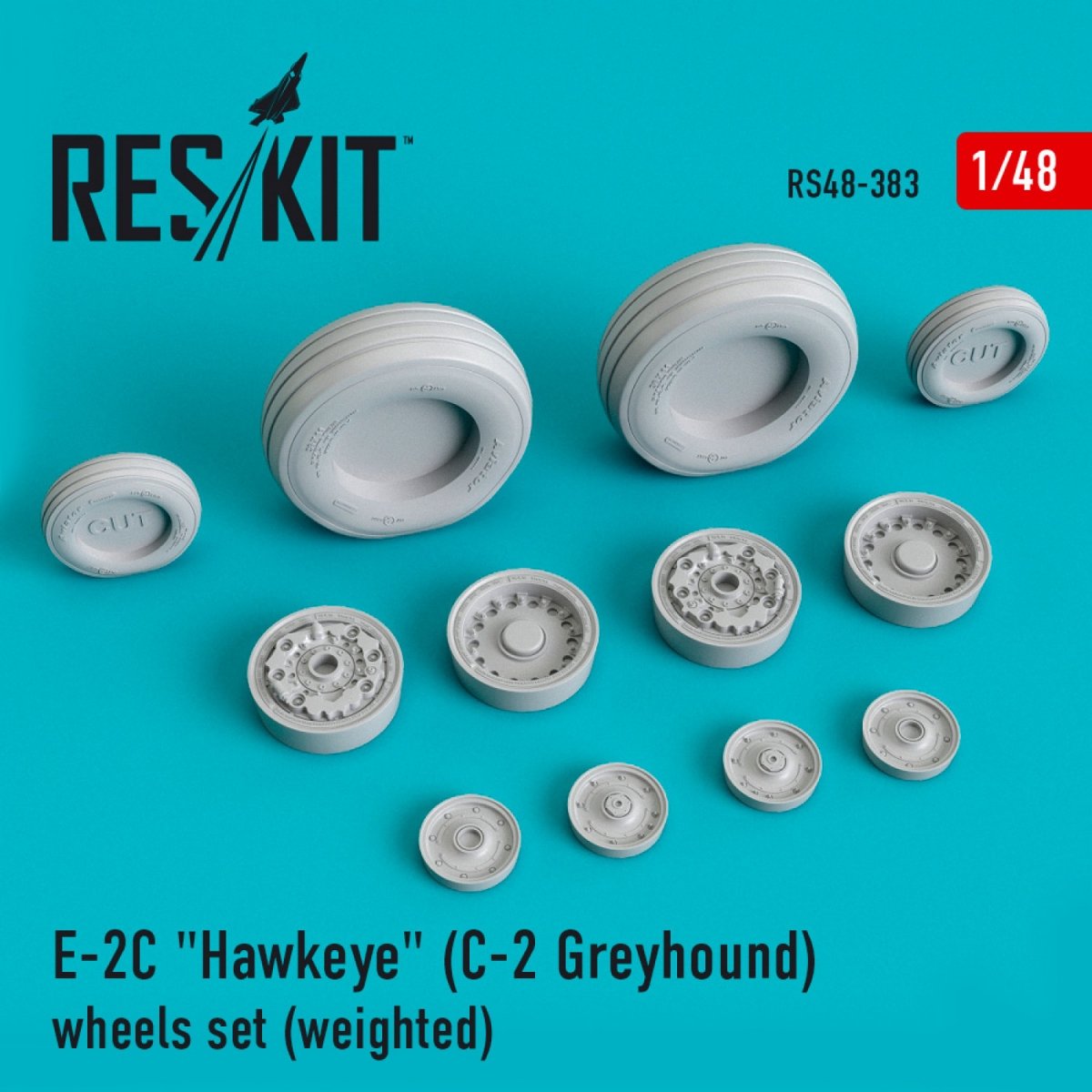 RESKIT RS48-0383 E-2C &amp;quot;HAWKEYE&amp;quot; (C-2 GREYHOUND) WHEELS SET (WEIGHTED) 1/48