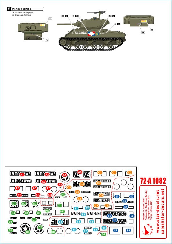 Star Decals 72-A1082 French Sherman Mix. M4A1, M4A3 105mm, M4A3 76mm and M4A3E2 Jumbo 1/72 – image 3