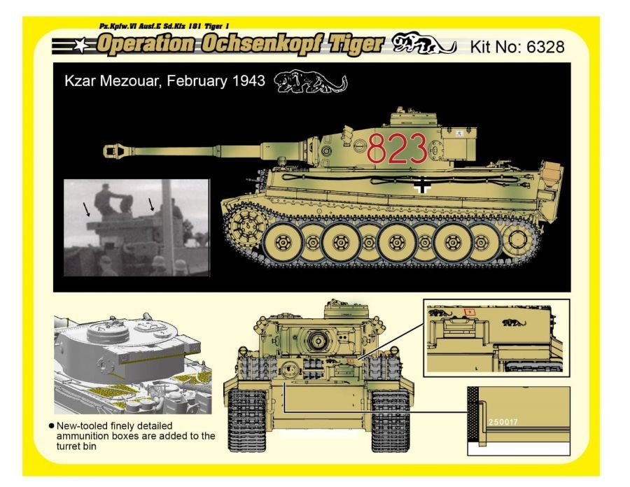 Dragon 6328 WWII German Pz.Kpfw.VI Tiger I Early Production 501 abt Operation Ochsenkopf 1/35 – zdjęcie 8