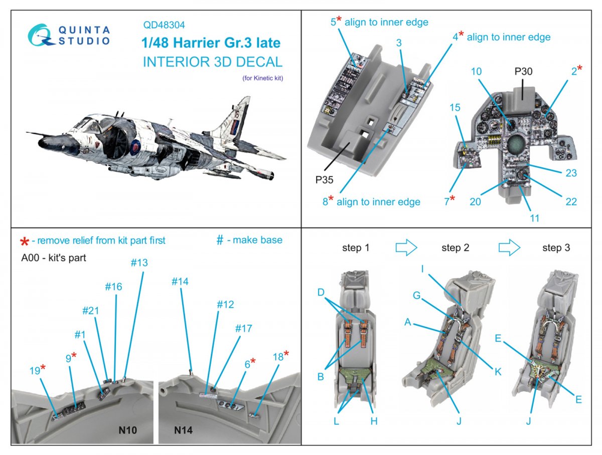 Quinta Studio QD48304 Harrier Gr.3 late 3D-Printed &amp;amp; coloured Interior on decal paper (Kinetic) 1/48 – zdjęcie 9