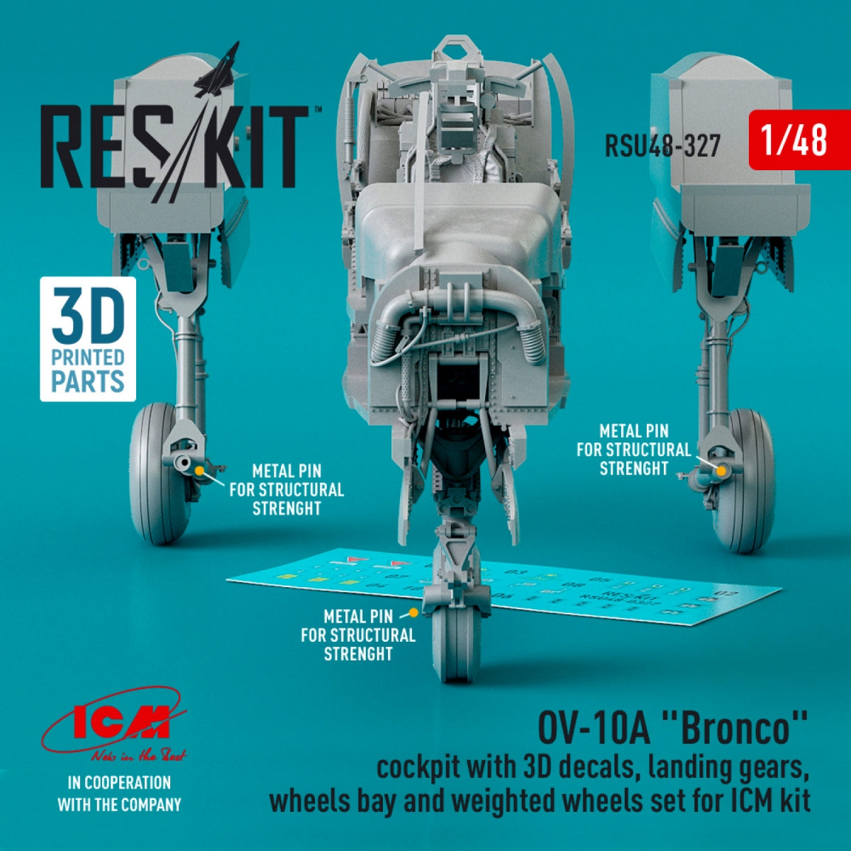 RESKIT RSU48-0327 OV-10A &amp;quot;BRONCO&amp;quot; COCKPIT WITH 3D DECALS, LANDING GEARS, WHEELS BAY AND WEIGHTED WHEELS SET FOR ICM KIT (3D PRINTED) 1/48 – zdjęcie 2