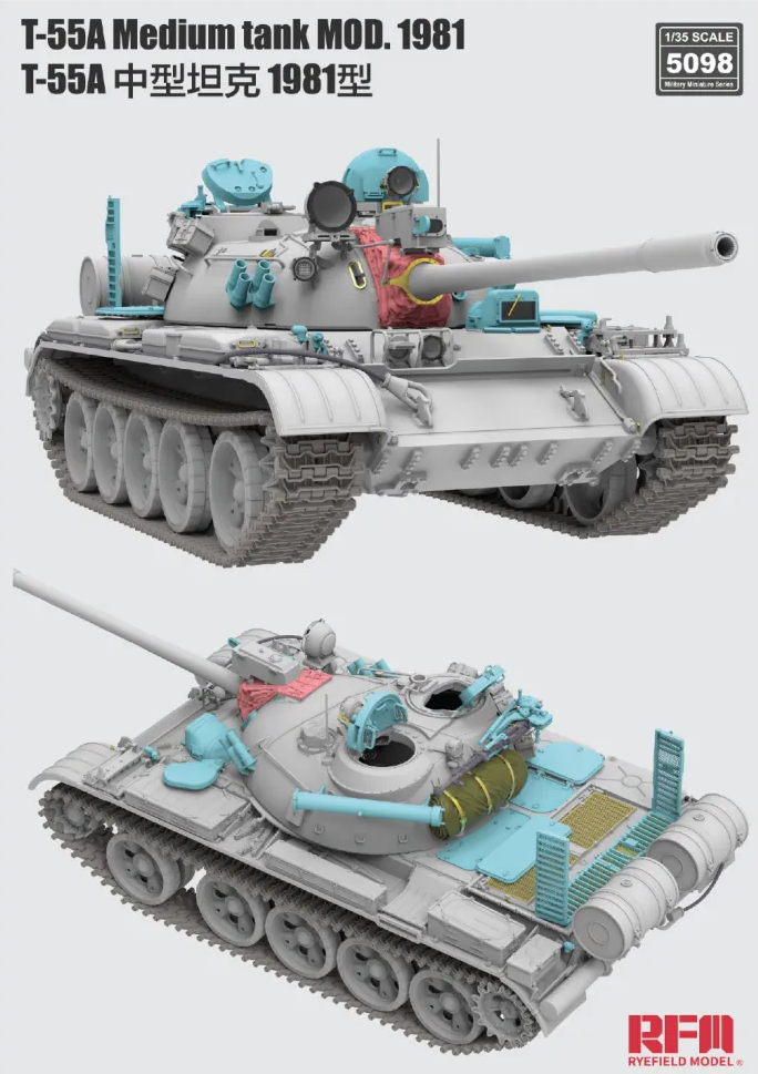 Rye Field Model 5098 T-55A Medium Tank Mod. 1981 with workable track links 1/35 – zdjęcie 3